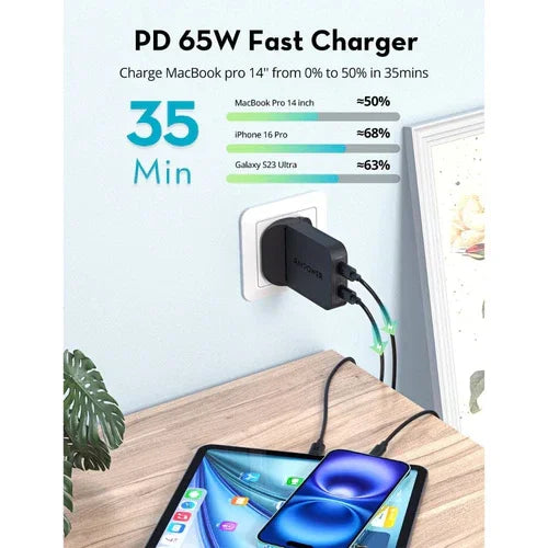 Ravpower 65W Gan Slim Charger - Black - Tashqila Ravpower 65W Gan Slim Charger - Black - Tashqila
